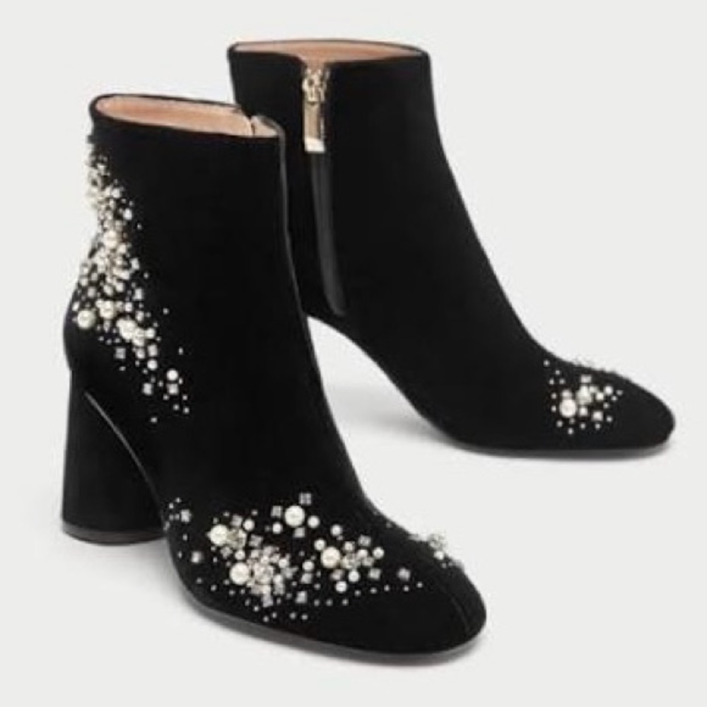 Zara Velvet Embellished Ankle Boots